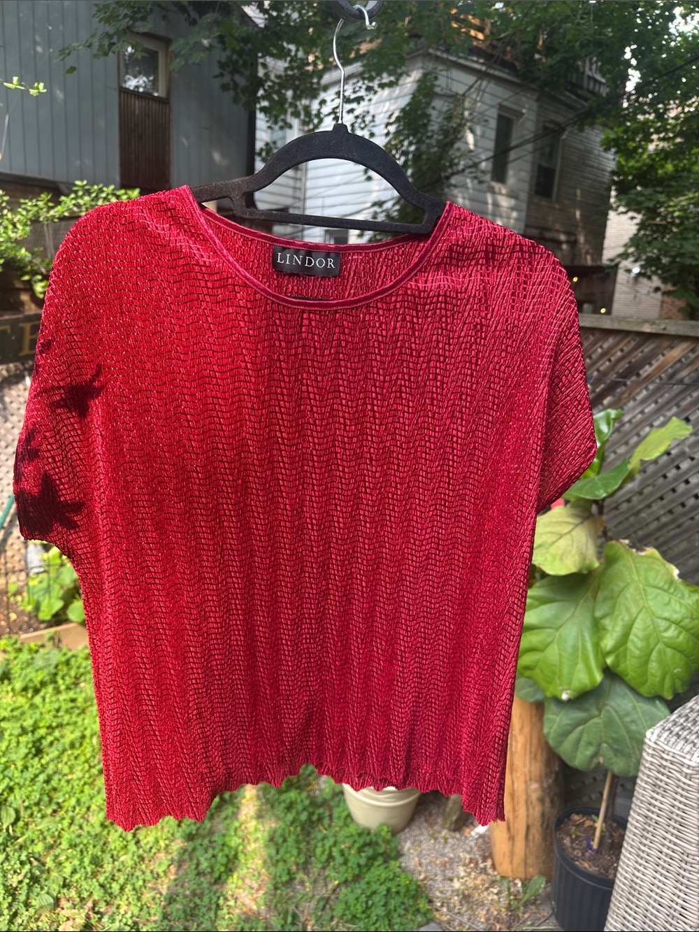 Women's Red Pleated Short-Sleeve Top